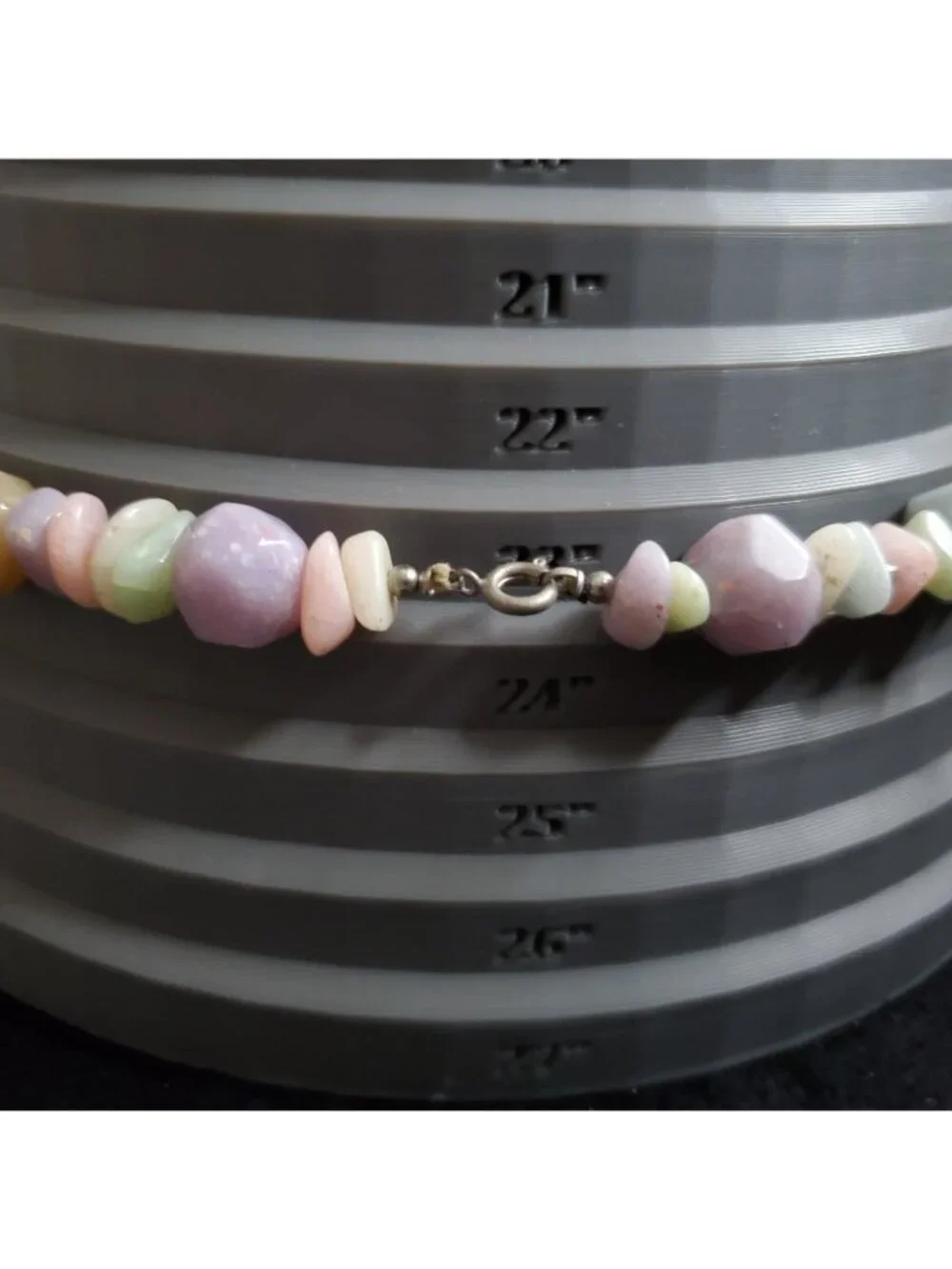 Vintage Beaded Necklace Pastel Cream Silver Tone Acrylic 23